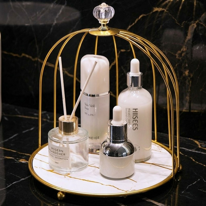 하임리프 깔끔정리 호텔감성 화장품 정리 트레이, 1개, 화이트 골드