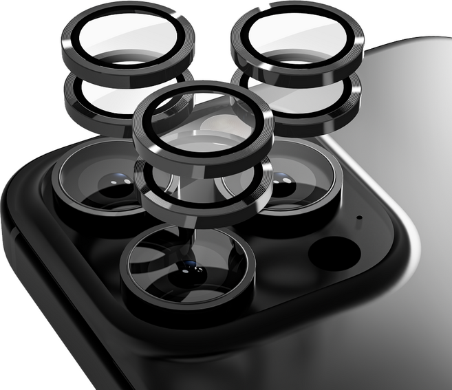 5세컨즈 메탈링 카메라 렌즈 풀커버 강화유리, 2개, 블랙