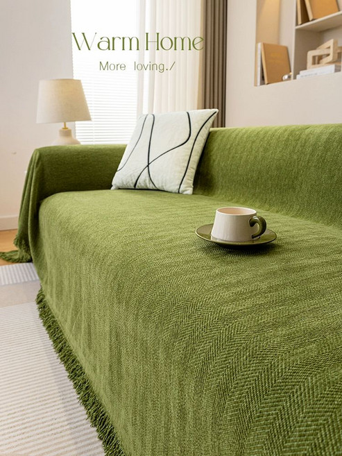 소파커버 등받이 논슬립 린넨 커버천 미끄럼방지 사계절패드 블랭킷 소파패드 소파덮개 홈데코 사계절용, 1개, 헤링본 패턴--마차 그린 부드러운 셰닐 원단