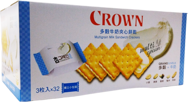 CROWN多穀牛奶夾心餅乾 獨立小包裝 酥脆美味 下午茶點心, 24g, 32個