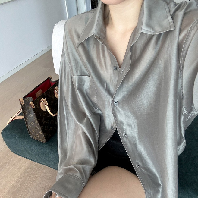 [자체제작] 빅사이즈 오버핏 텐셀 간절기 셔츠 오간자 가을 블라우스 55~88