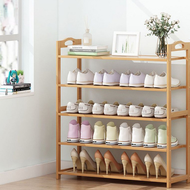 [리퍼상품] 예쁜 원목 대나무 신발장 좁은현관 신발정리대 5시전, [리퍼] 네츄럴 브라운