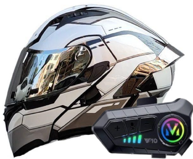 NQBike 블루투스헬멧 오토바이 플페이스 바이크 빅사이즈, 블루투스+장갑, M, 03.블랙화이트+실버실드