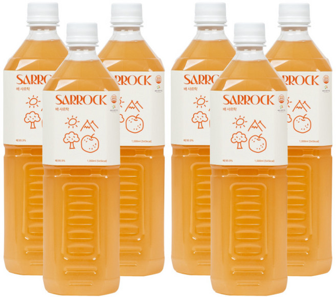 1L대용량 100프로 NFC 착즙주스 배 샤르락 물 한 방울도 넣지 않은 배즙 HACCP, 6개, 1L