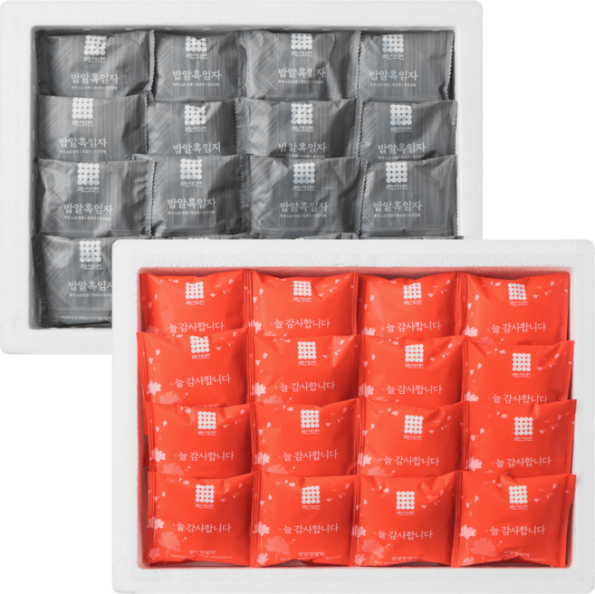 [백년화편 공식 직영몰] 밥알찹쌀떡+밥알흑임자 떡선물세트 부직포백 포장, 65g, 64개