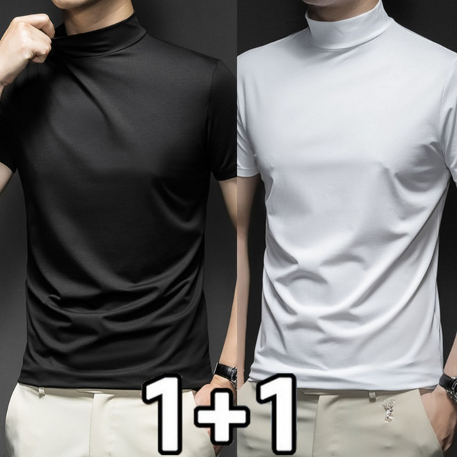 FANSYLI 1+1 남성 반팔티셔츠 반폴라 심플 이너티셔츠 빅사이즈 슬림 편안한 통근 티셔츠 투피스 X2601J13