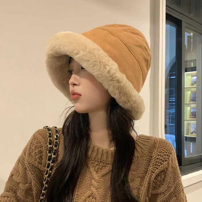 밍크 보넷모자 벙거지 퍼 버킷햇 양면 스웨이드 여성 겨울 털모자
