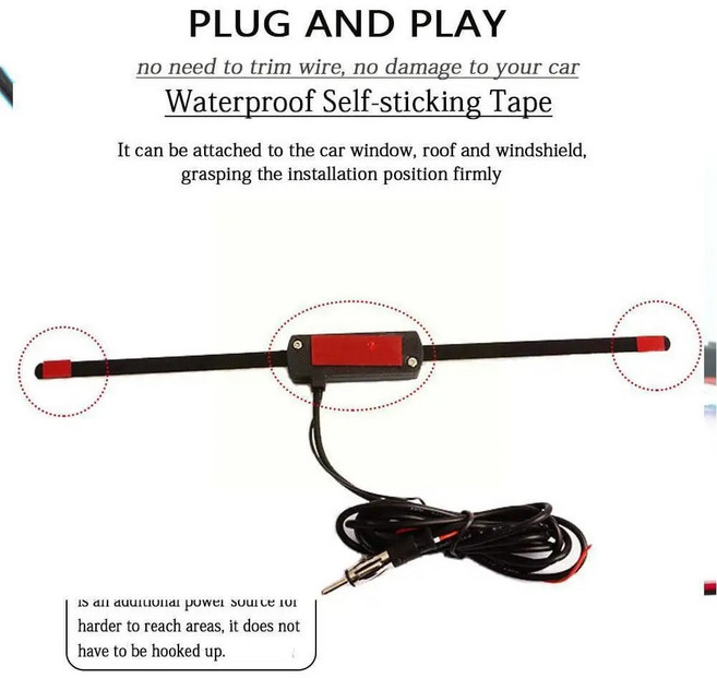 범용 12V 스테레오 안테나 자동차 앞유리 AM FM 쌍극 라디오 안테나 신호 증폭기 부스터 숨겨진 라디오 액티브 트럭 안테나, 1)Black