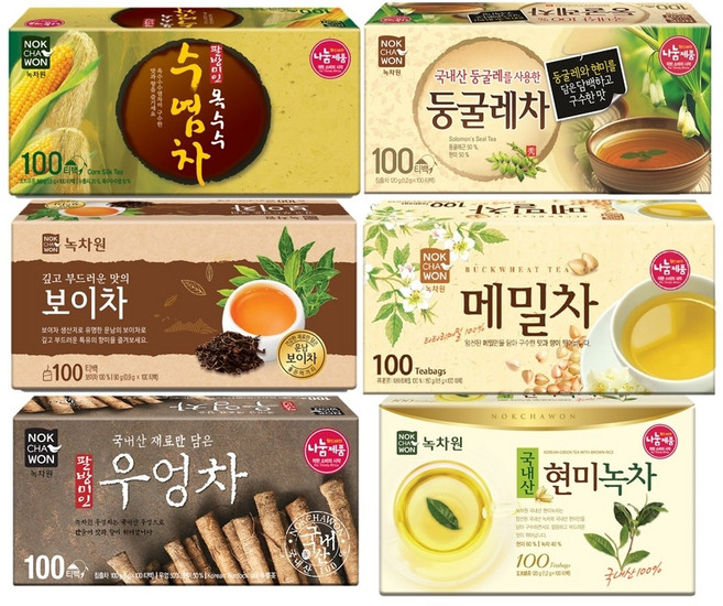 사무실 600티백 세트 (현미녹차 우엉차 둥글레차 보이차 메밀차 옥수수수염차) 티백차 모음 학교 학원 사무실 공장 탕비실 행정실 교무실 교회 선물 차세트, 600티백 세트  x 1개, 1, 100