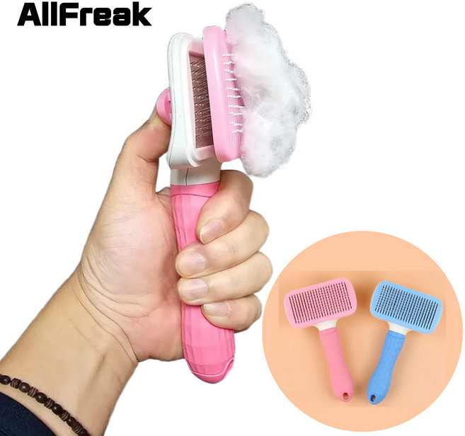 AllFreak 반려동물 원터치 브러쉬 저자극 슬리커, 1개, 핑크