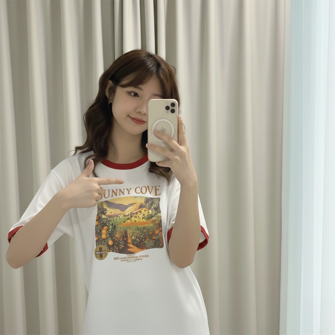 데일로엔 여성 여름 캐주얼 프린팅 배색 반팔 티셔츠