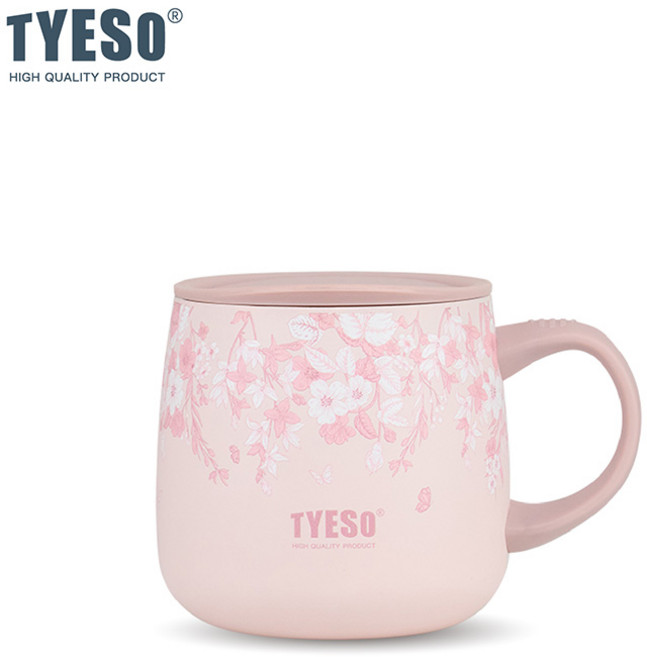 TYESO 陶瓷塗層真空保溫杯 附蓋 花卉圖案 355ml, 粉紅色, 1個