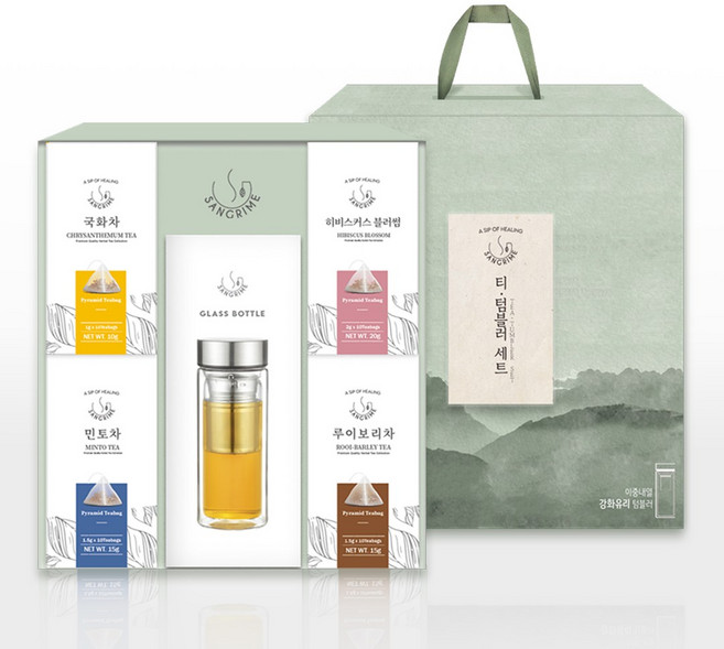 산그리메 티텀블러 선물세트 고급 선물세트 (국화차 히비스커스 루이보리 로운지아 텀블러), 1세트, 국화차+히비스커스+로운지아+루이보리차+텀블러