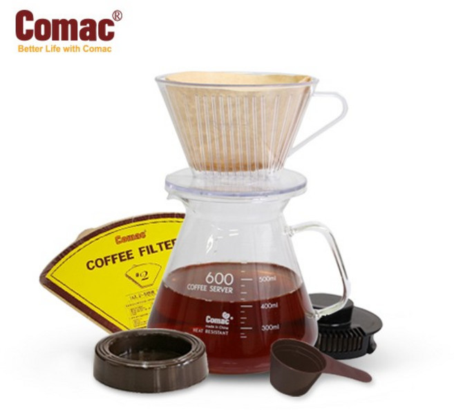 코맥 커피 핸드드립 세트, 600ml, 1세트, 커피서버 1개/ 플라스틱드리퍼(2~5인용) 1개/ 받침대 1개/ 여과지 (2~5인용, 100매) 1개/ 계량스푼 1개