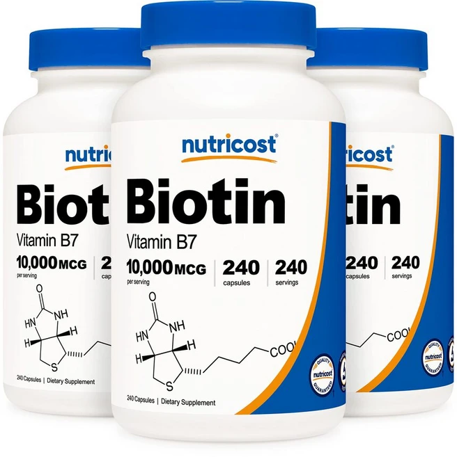 Nutricost 뉴트리코스트 비오틴 비타민B 10 000mcg 240캡슐 3묶음, 240정, 3개 - 쿠팡
