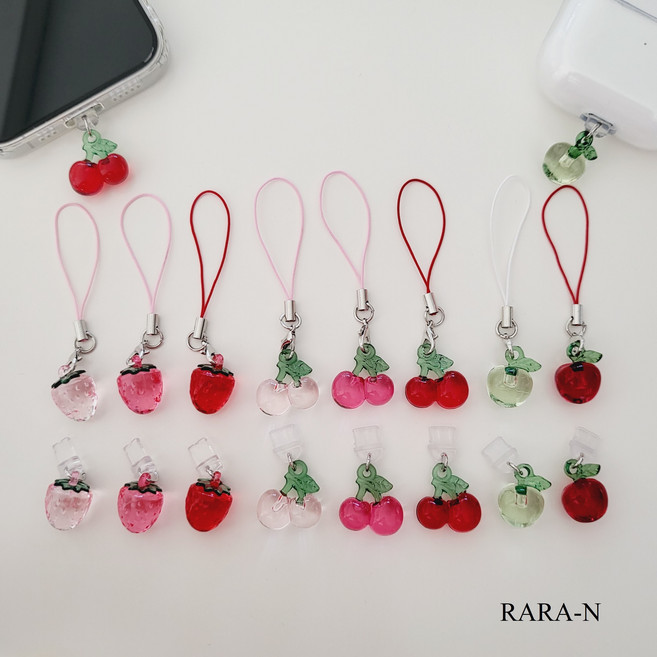 라라앤 딸기 체리 사과 과일 충전단자 보호캡 먼지마개 이어폰 충전마개 키링 핸드폰줄, C타입, 1개, 청사과