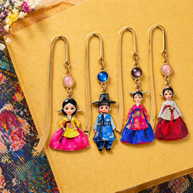 가영 한복 인형 책갈피 금속 북마크 한국 전통 감성 선물 다이어리 북마크, 연희 (보라), 1개