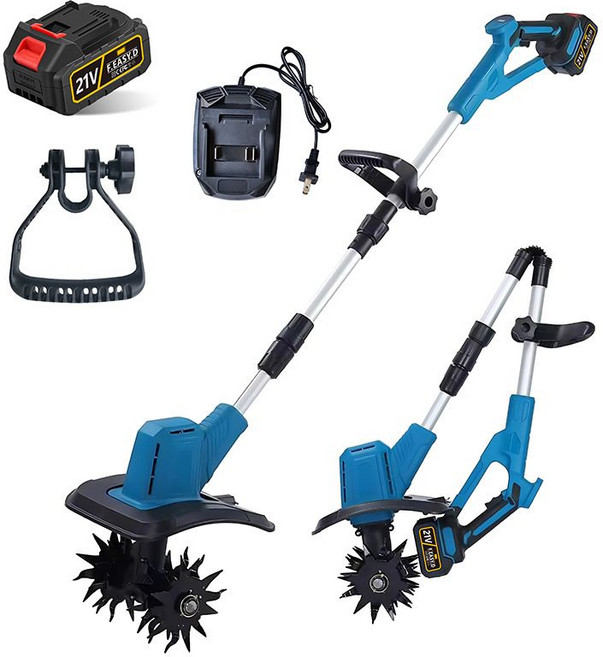 소규모 농장 농업용기계 관리기 전동 괭이 전기괭이 제초 및 밭가는기계 텃밭 밭갈이 회전식 경운기 휴대용 무선 리튬 마이크로조정기, 마이크로 경운기는 전기입니다.