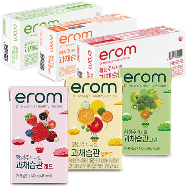 이롬 황성주박사의 과채습관 혼합주스 3종 (그린 24팩+옐로우 24팩+레드 24팩) 140ml/72팩, 72개, 140ml