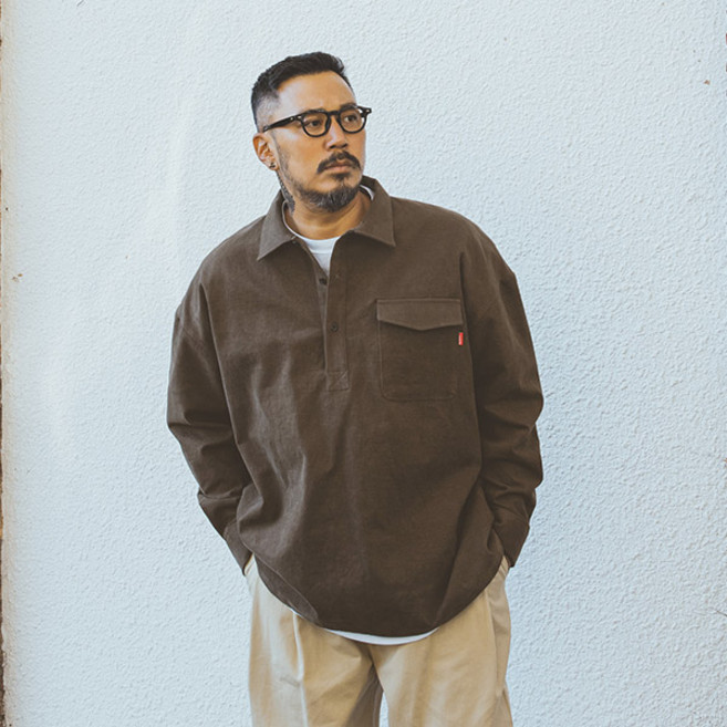 러기드하우스 포켓 반오픈 셔츠 브라운