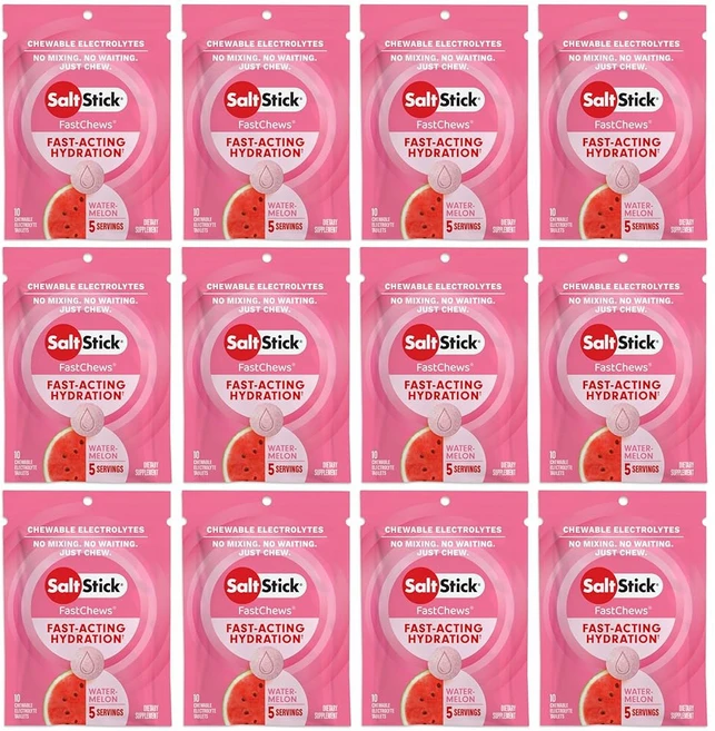 솔트스틱 전해질 패스트츄 - 120 카운트 버라이어티 팩 수분 공급용 씹을 수 있는 정제 소금 탭 10 12팩, Watermelon, 1개 - 쿠팡