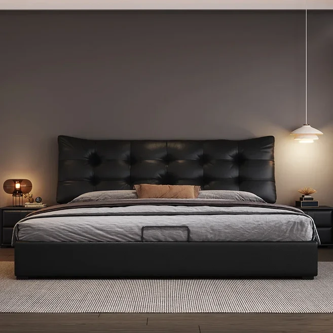 침대프레임 프레임가성비 수납프레임 모던 미니멀리스트 테크놀로지 천 침대 프레임 기숙사 이탈리아 가벼운 럭셔리 아파트 마스터 침실 1.8m 더블, 1 x Nightstand