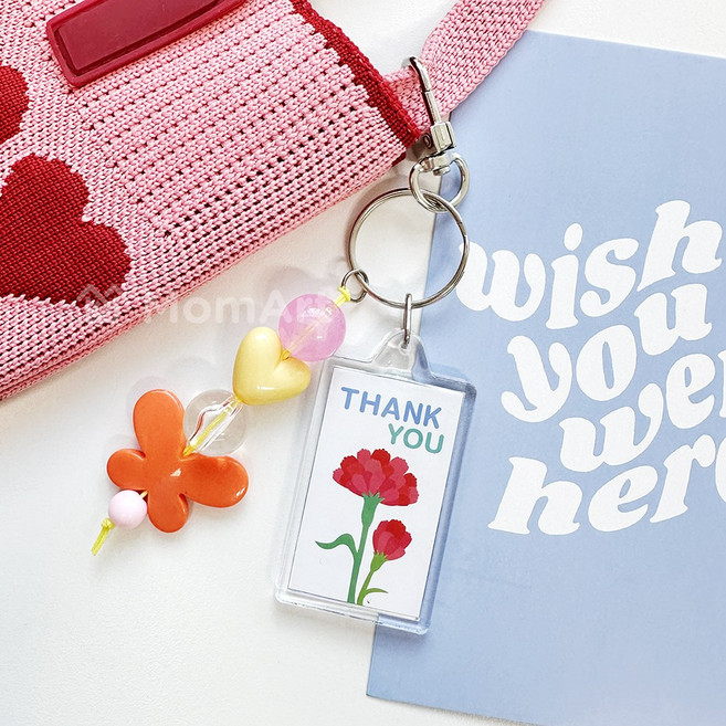 맘아트 DIY 17 카네이션 미니액자 키링 만들기 키트 사랑과감사 포카홀더 증사키링, 핑크, 1개