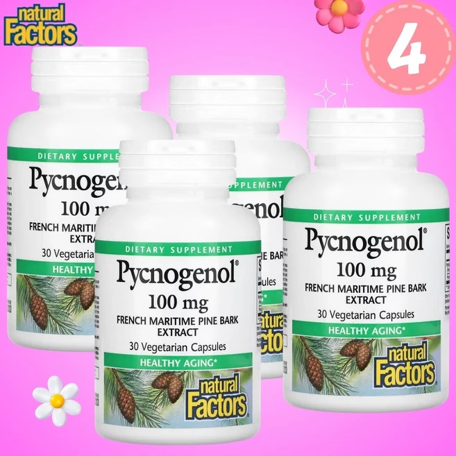 내추럴팩터스 피크노제놀 100mg 캡슐 Natural Factors Pycnogenol, 4개, 30정 - 쿠팡