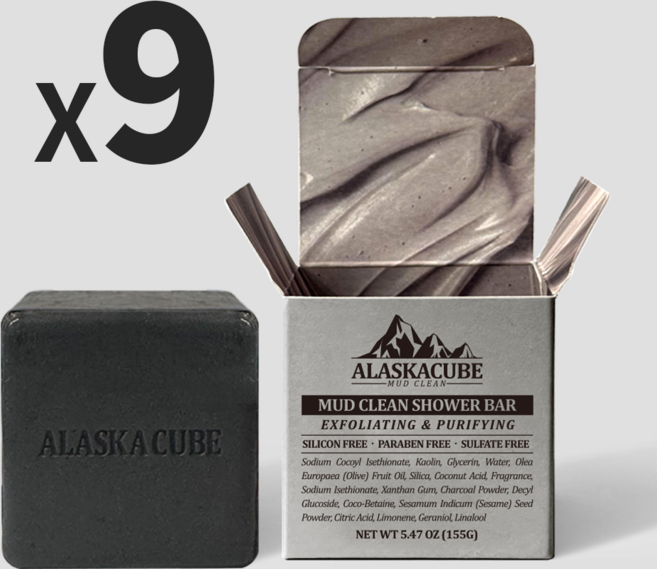 알래스카큐브 머드클린 멜팅팩바 모공 피지 케어 블랙솝 머드비누, 155g, 9개입