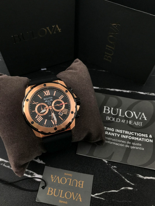 [Bulova] 부로바 98B104 남성 마린 스타 크로노그래프 스테인리스 스틸 시계 블랙색 다이얼 44mm