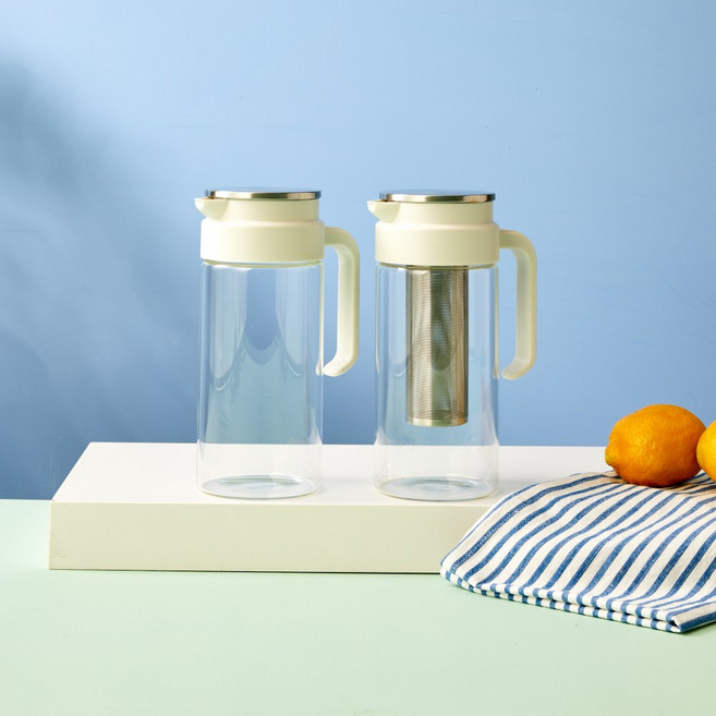 모던하우스 골라쓰는 내열유리 물병 1.2L 2P세트 일반형+티망형 크림 KC0224004, 1세트