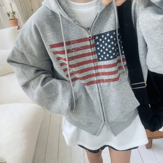 애플망고옷장 오버핏 투웨이 성조기 후드집업 박시핏 캐주얼 간절기아우터