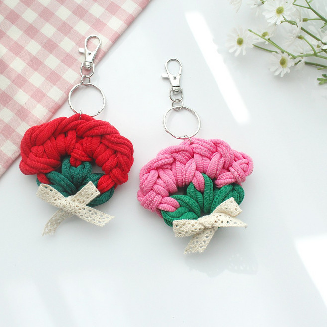 양말목 카네이션 키링 만들기 어버이날 스승의날 만들기 재료 미술키트 세트, 1.카네이션 키링set