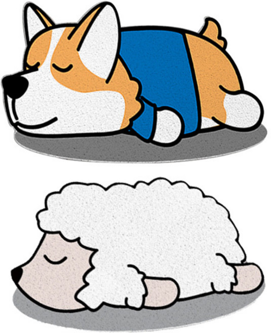 뽀드득 빠지미 욕실 미끄럼방지 코일 매트 웰시코기+잠자는 양 세트 80*120cm, 40*60cm, 베이지, 1개