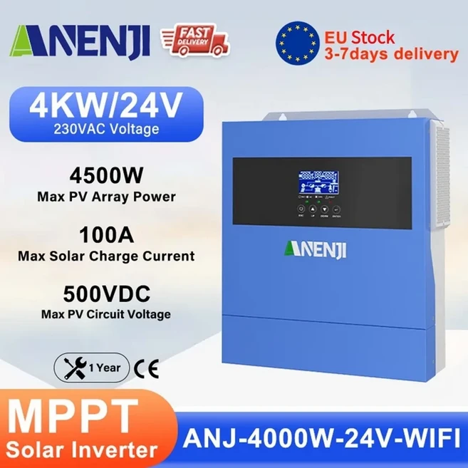 ANENJI 2KW 하이브리드 태양광 인버터 24V 순수 정현파 MPPT 230VAC 100A 충전 PV, 01 220-240V, 01 빠른, 02 ANJ-4000W-24V-WIFI
