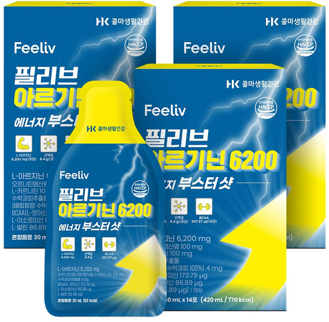필리브 에너지 부스터샷 아르기닌 초고함량 6000mg, 14회분, 3박스