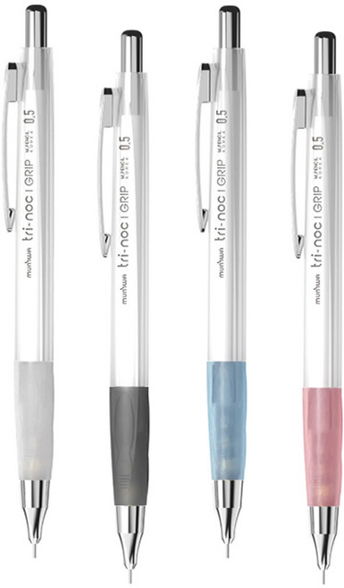 문화 트라이 노크 그립 샤프 0.5mm 4자루, 화이트+블랙+블루+핑크, 2세트