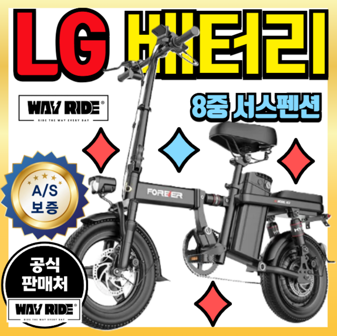 웨이라이드 한국산 프리미엄 LG배터리 접이식 전기 자전거 초경량 전동 고출력 48V 400W, LG 25A 100KM, 알루미늄 합금