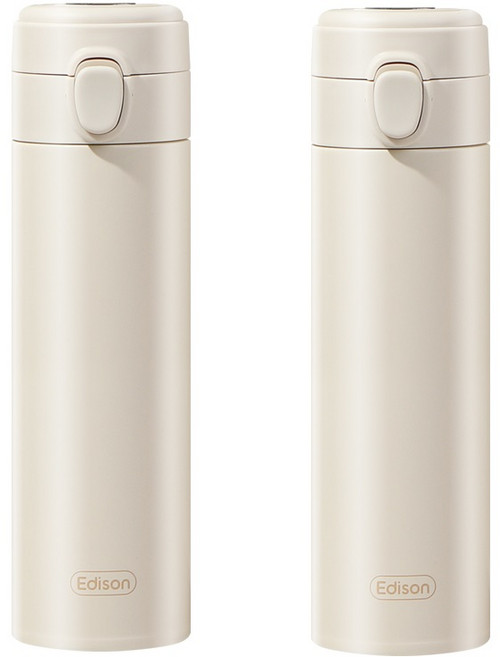 에디슨 온도 표시 원터치 분유 보온병, 베이지, 500ml, 2개