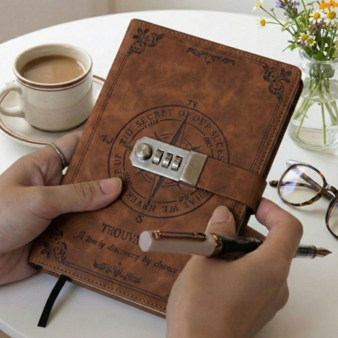 꾸밈리빙 정보보호 안심되는 잠금장치 다이어리, 1개, 브라운