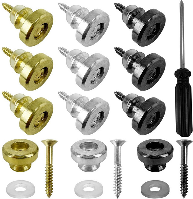 통기타 스트랩핀 기타 앤드핀 우쿨렐레 스트랩락 기타 멜빵고리 12개 (실버 블랙 골드) 기타 스트랩 잠금 고정 장치