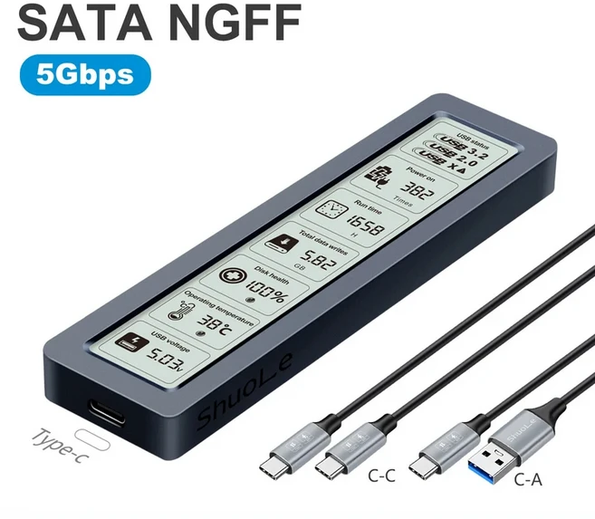 M.2 NVMe SSD 외장 케이스 10Gbps 디지털 디스플레이 하드 드라이브 박스 SATA 솔리드 스테이트 어댑터 A+, 01 Only NVME, 01 China Mainland