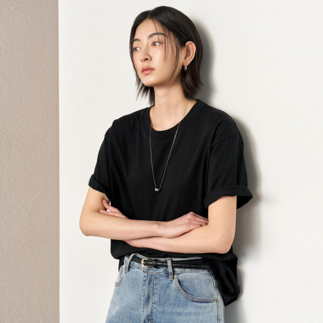 [제너럴아이디어] UNISEX 데일리 코튼 반팔티 [BLACK] / SBE2U01007-WOMAN