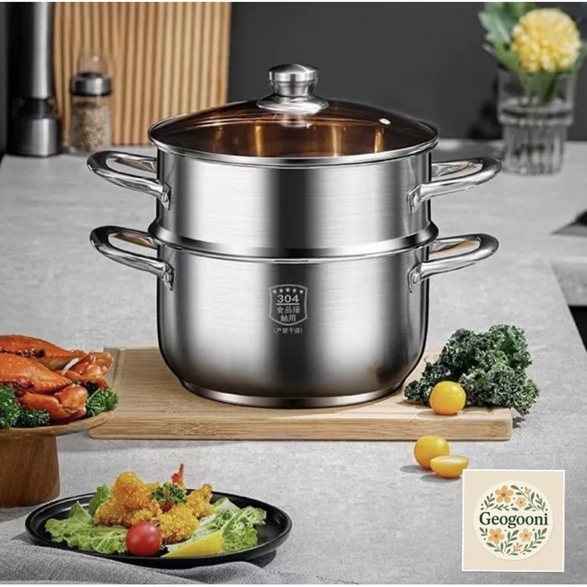 스텐 찜냄비 2단찜솥 인덕션 겸용 다용도 찜냄비, 1개, 24cm