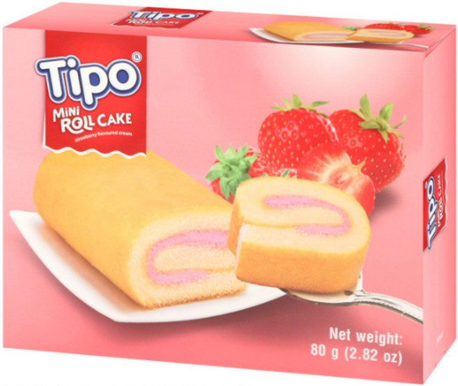 티포 미니 롤케익 딸기맛 수입 빵 아이들 간식, 8개, 80g