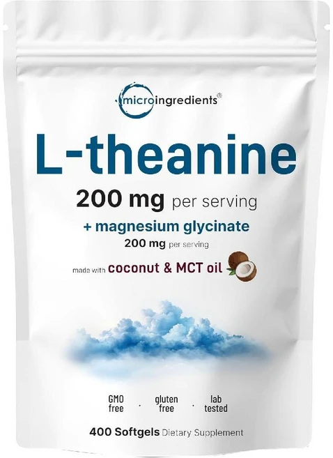 마이크로인그리디언츠- l-테아닌 + 마그네슘 글리시네이트 Coconut MCT Oil 소프트젤 400정, 1개 - 쿠팡