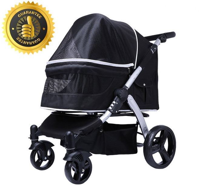 동동마트 대형 강아지두마리 다견개모차 일체형 폴딩 반려견웨건 대형견개모차 강아지두마리유모차, 블랙