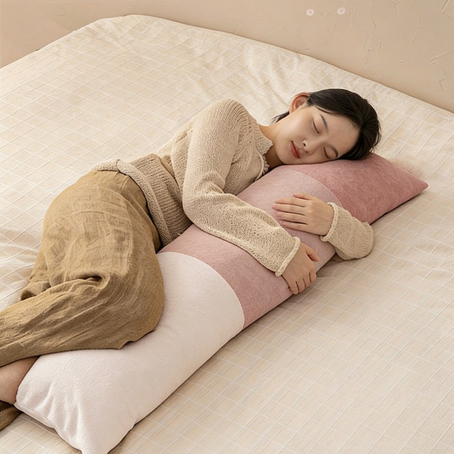 Veralool 바디필로우 대형 롱쿠션 안고자는 긴베개 일자형 롱 베개 솜+혼합색 커버, 핑크톤