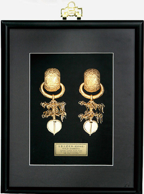 금제 태환이식 액자 국보 제90호 신라 귀걸이 문화재 재현품 24K 금관 장식 박물관 소장품, 대형한지포장 1개당-디지털명판 1개당