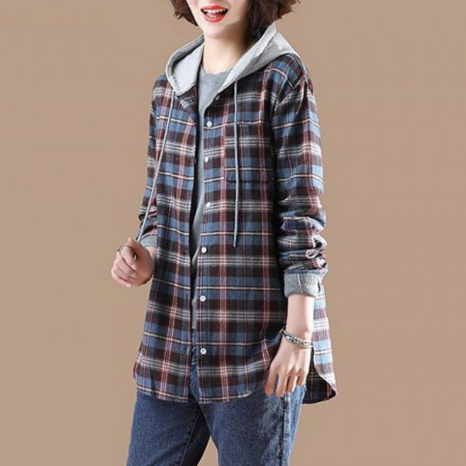 ZENCY 젠시 타타니 루즈핏 후드 체크셔츠